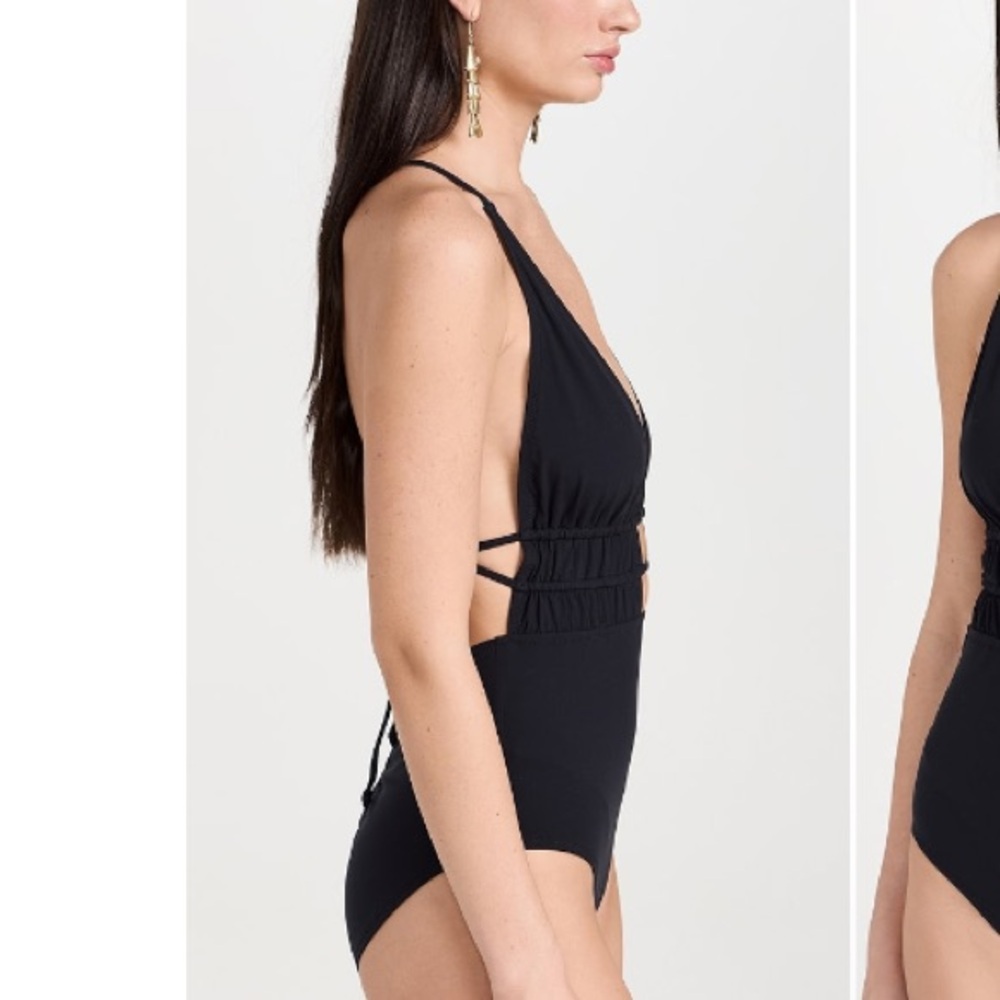 Ulla Johnson Dioni Plunge One Piece Swimsuit Ruched Size Medium New Black - Picture 5 of 14